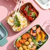 Dinnerware 1 Set Convenient Bento Case Anti-Leakage Classify Storing Lightweight 2 Grids Container With Spoon Fork