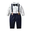 Kledingsets ICJAEHAO 2024 KINDEREN Spring herfst Matching Boys Suite Gentleman Bow Tie Shirt Bouders Baby Honderd dagen oud