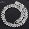 S925 argent de haute qualité de haute qualité 20 mm Diamond Cubain Chaîne Hip Hop Collier Bracelet Bracelet avec trois rangées de pierre de Moissanite