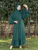 Abbigliamento etnico Nuovo Muslim Fashion Hijab Dubai Abaya Long Dress Women with Belt Solid Color Patchwork Abito islamico Abaya African Dress T240510
