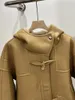 Damenjacken Lederjacke mit Kapuze Kurzlose Version Kuhhornschnalle Design warm und bequem 2024 Winter 1115