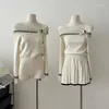 Robes de travail coréen Fahion en tricoté costume femme à manches longues décontractées tops bodycon y2k mini jupe élégante 2 pièces 2024 automne