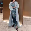 Vêtements ethniques 2024 Ramadan Luxury Satin brillant Open Kimono Abaya Chic Dubai Batwing Slve Abayas Femmes Muslim Dress Islamic Clothing Kaftan T240510