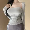 Women's T Shirt sexy Tees Beige padded suspender vest pleated waistband top women's large chest, tight body thin summer new