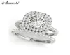 Ainuoshi 925 Sterling Silver Women Wedding Engagement Set set a doppio alone da 1ct taglio rotondo set di anelli anelli di anillos de plata y20012927639