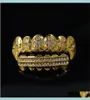 Hip Hop Teeth Gold Silver Plated Crystal 6 Top Bottom Faux Tooth Braces Rapper Body Jewelry Unisex Ngywc Grillz Wicjr9606348