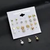 Boucles d'oreilles 12Piars / Set Imiation Pearl for Women Party Simple Small Jewelry rétro Metal Crystal Round Triangle Heart