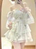 Abiti casual di base francese Elegante fiore mini vestito in chiffon abito da sera a maniche lunghe abiti da donna abito da donna Beach Boho Fairy Abito in Corea del Sud 2024 Rob
