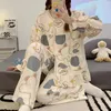 Kvinnors sömnkläder Autumn Pyjama set för kvinnor Två stycken Set kawaii björn tryck hem kläder pijamas pijama mujer långärmad bomullsflicka