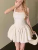 Повседневные платья французские пузырьковые мини -юбки для женщин белый цвет летний день рождения 2024