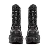 Retro Black Man Women Angle Boots Metal Decorary Толстая платформа панк женский круглый шнурок, повседневные рыцарские женские туфли 45 1A17