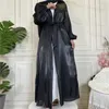 Vêtements ethniques Turkish Dubai Open Kimono Abaya Daily Party Casual Casual Caftan pour femmes Jalabiyat Silky Batwing Slve Robe avec ceinture 2024 T240510