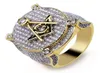 Luxo Hip Hop Mason Símbolo Anéis Maçônicos Micro Pavimento de Zircônia Cúbica Bling Bling Diamantes simulados 18K Gold Bathed8671429