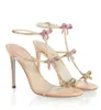 Perfect Summer Jeweled Sandals Shoes CATERINA Lady Bow Crystal Strappy Sandalias Comfort Walking Elegant Women Party Wedding Dress EU35-42 box #0888