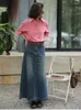 Jupes féminines hautes taille vintage vintage de la cheville bleu jupe street style femelle a-line couleur profonde lâche longue