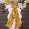Boho Summer Beach Floral Printed Jumpsuit voor vrouwen offshoulder ruches dames jumpsuits wide been bodycon rompers drop 240423