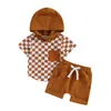 Ensembles de vêtements Baby Boy Boy Set Vêtements d'été Fashion Checkerboard Pocket Pocket Pocket Short à capuche à manches courtes Shorts de taille élastique 2pcs