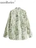 Женские блузки Aonibeier Ultra Thin Printed Женщины свободная рубашка 2024 Лето полузлитые карманные кнопки с длинным рукавом блуз