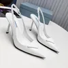 2024 Silver High Heel Shoes Sandals 8cm Thin Heels Women's Summer New Pointed Rhinestone Single Shoes Flat P Button Toe Covering Sandal with Bag