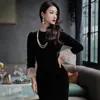 Lässige Kleider Simeizi Hanfu modernes Cheongsam -Kleid für Frauenkleidung 2024 Winter Schwarzer chinesischer traditioneller Samt Vintage Slim Qipao