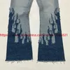 Men's Jeans Patchwork Flame Tassels Jeans Men Women 1 1 Best Quality Loose Casual Washed Denim Pants H240508