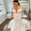 Plus size boho trouwjurk 2024 met appliques kant lange mouw land Boheemse zeemeermin bruidsjurken hof trein strand bestemming bruid jurk Vestios de novias