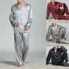 Męska plama jedwabna piżama zestaw piżamą mężczyzn śpiący nowoczesny styl nadrukowany koszulka nocna męska satyna miękka przytulna spanie 240428