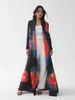 Casual Dresses Miyake Pleated Turndown Collar Long Sleeve Printed Cardigan Dress Women 2024 Abaya Fashion Original Designer Elegant Coats