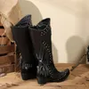 Botas Mujeres Western Mid Mid Calf PU Boot de cuero Damas Black Cowboy Retro Retro Women's Oxford Shoes Femenino Vintage Casual