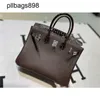 Women Brkns Handtasche Echtes Leder 7A Handswen High Gloss Crocodile Skin Patchwork Haut 25 Pack tragbare Schokoladenfarbe