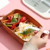 Dinnerware 1 Set Convenient Bento Case Anti-Leakage Classify Storing Lightweight 2 Grids Container With Spoon Fork