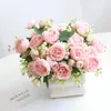 Decorative Flowers Simulation Artificial Flower 5 Persian Roses Bouquet Wedding Bride Holding Silk Fake Plant For DIY Party Home Room Decor