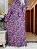 Etniska kläder Nya muslimska bomull Abayas för kvinnor Ramadan Prayer Dubai Turkiet Mellanöstern Femme Robe Floral Loose African Dress Turban Joint T240510