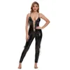 Women Sexy Below Zipper Open Crotch Shiny Leather Jumpsuit Hollow Out Erotic Skinny Leotard Crotchless Hot Breast Exposed Sexi Catsuit Costumes