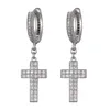 Hip Hop Cubic Zirconia Bling Iced Out Stud Cross Earring Goudzilver koperen oorbellen voor mannen Rock sieraden 327D