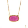 Pendant Necklaces Resin Oval Druzy Necklace Gold Color Chain Drusy Hexagon Style Luxury Designer Brand Fashion Jewelry For Women Drop Oto2Q