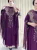 Vêtements ethniques Ramadan Luxury mousseline batwing musulman 2 pièces Abaya Set Islam Dress Robes africaines pour femmes Ka Robe Femme Musulmane Kaftan T240510