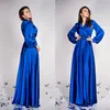 New Winter Royal Blue Silk Long Sleeve Women Sexy V Neck Kimono Pregnant Party Sleepwear Bathrobe Nightgown Wedding Robes 193q