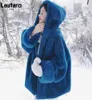 LaUtaro Winter Oversize quente azul azul macio de casaco de pele com capuz com zíper de manga comprida Jaqueta fofa solteira coreana 2112182102852