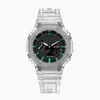 Мужские спортивные Quartz Watch 2100 Watch Transparent Green Full Function World Time Time Led Light Dial Ga Oak Series