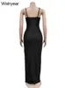 Urban Sexy Dresses Year Sexy Strap Mesh Splice Side Slit Long Party Bodycon Dresses For Women Elegant Night Club Birthday Evening Maxi Robe T240510