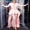 2019 Nuovo design per le tute rosa abiti da sera a manica lunga a V collo a V con tela elegante abito da ballo di satina