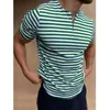 Herenpolo's 2023 Nieuwe heren gestreepte poloshirt Summer Slim Fit korte mouwen Top Zipper O-Neck T-shirtl2405