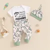 Clothing Sets 0-18months Baby Boy Summer Outfit Letter Print Short Sleeve Romper With Fish Pattern Pants And Hat Infant Boys 3pcs Clothes