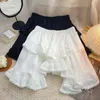 Taille élastique blanche noir irrégulier mini jupe kawaii école de style japonais y2k ruffles esthétiques courtes streetwear 240508