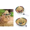 Кошачьи перевозчики Pet Woven Strail Hat West Mexican Style Spring и летние солнцезащиты регулируют
