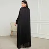 Etniska kläder Hot Selling Abaya Set för muslimska kvinnor Kaftan Dubai Luxury Shiny Batwing Slve Evening Party Dress Modest 2 Piece Muslim Set T240510