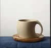 Mugs Pottery Coffee Mug Ceramic Water Cup Afternoon Tea Cups Office With Wooden Saucer Milk Drinkware