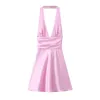 Robes décontractées bazaleas Store officielle robe d'été sexy rose halter satin fête élégante bandage d'arc arrière mini mini