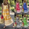 Kvinnors avslappnad tryckt svängklänning Sommarstrandklänning Maxi Swing Dress Belt Bohemian Womens Casual Dress Mother 240509